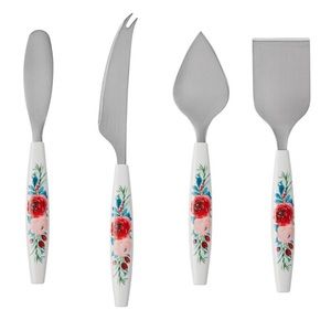 Pioneer Woman Wishful Winter 4-Piece Holiday Cheese Knife Set NEW Floral Roses